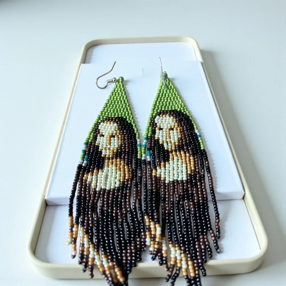 Handcrafted Beaded “Mona Lisa” Earrings – Green & Brown Tones